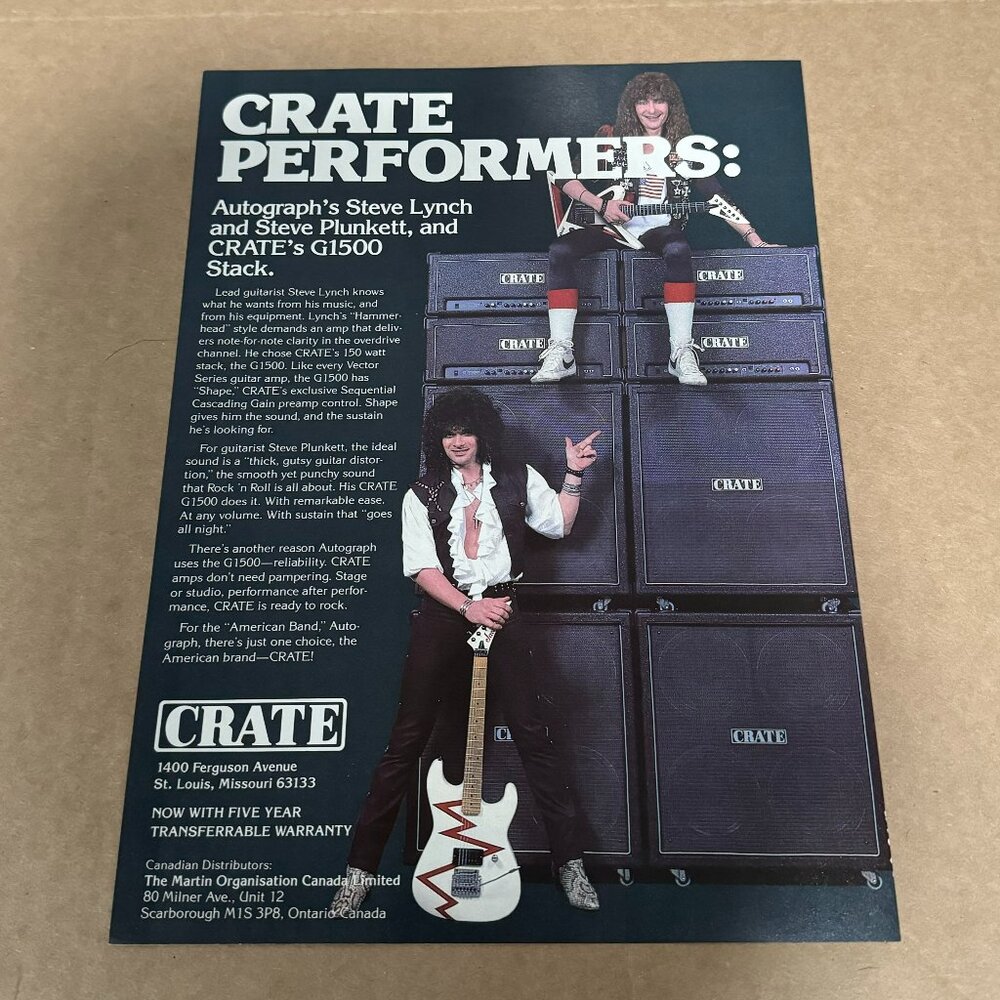 Steve Lynch & Steve Plunkett of Autograph - Crate Amps - 1986 Print Ad
